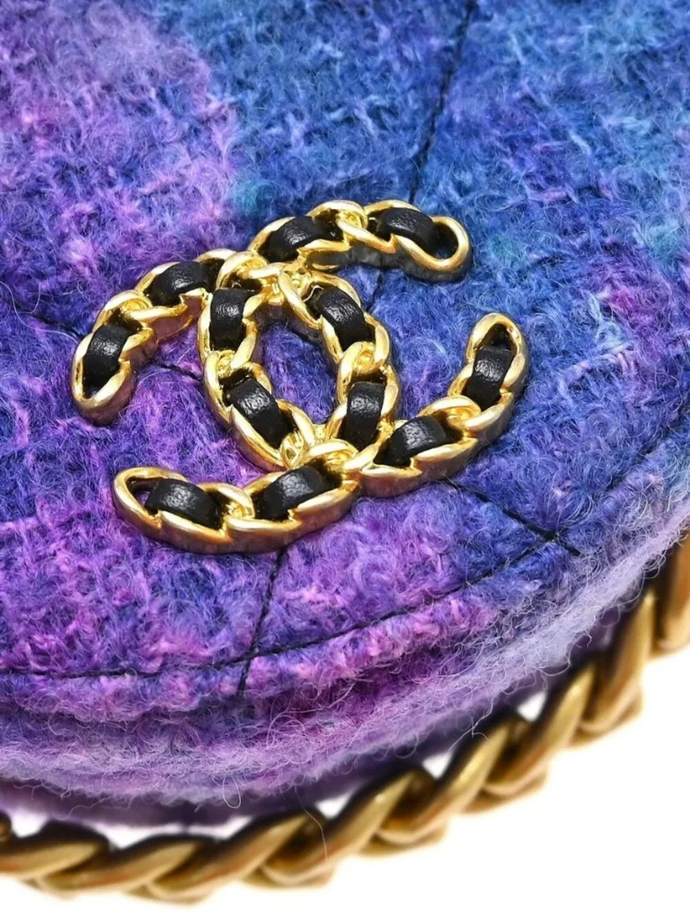 Best07 Chanel Purple Tweed 19 Round Chain Shoulder Bag NQ08564